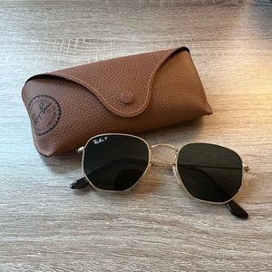 Rayban Gold Hexagonal Flat Lenses Polarized RB3548N